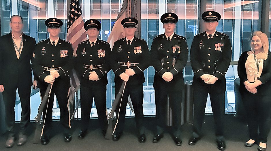 Veterans employee resource group posing at Madison Square Garden arena
